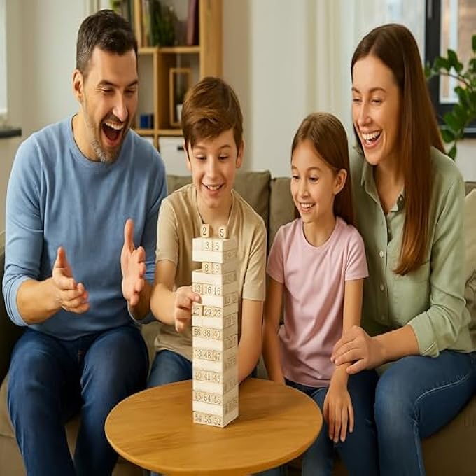 rayihni GIANT STACKING TOWER GAME WITH 54 WOODEN BLOCKS  FUN FAMILY & GROUP ACTIVITY FOR KIDS AND ADULTS  DURABLE WOOD PIECES FOR INDOOR OR OUTDOOR PLAY - Image 4